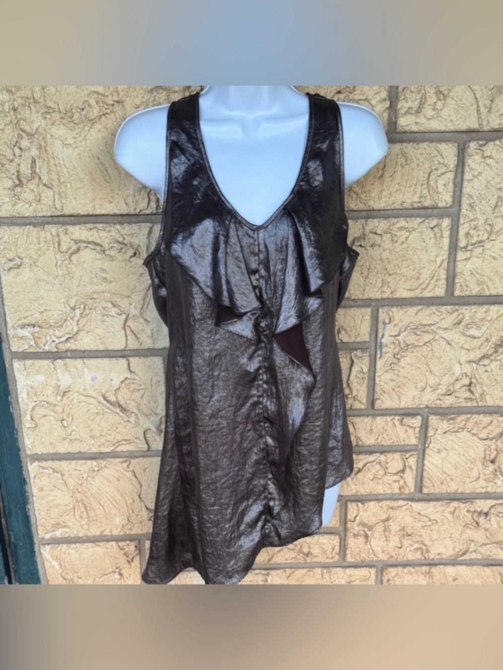 Yoana Baraschi Metallic Ruffle Blouse elegant for a night out Size Small